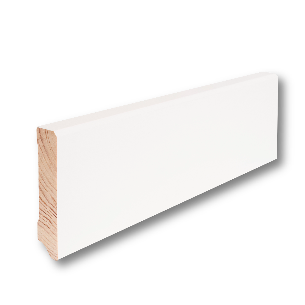 Massivholz Sockelleiste 613 weiß RAL 9016 mit leichter Fase - Weiße  Sockelleiste | Holz Fußleiste und weiße Fußleisten